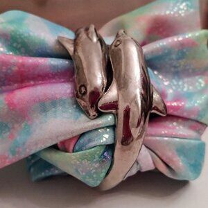 COPY - Vintage Silver Tone Double Dolphin Bypass Clamper Cuff Bracelet Hinged